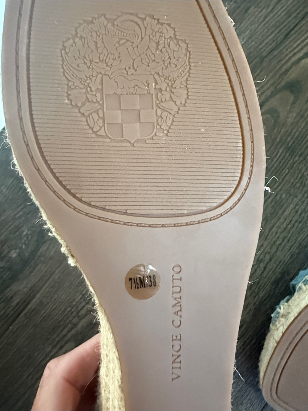 Vince Camuto NWOB Jadeya Blue Espadrille Wedge Sandals with Tan Ankle Strap 7.5 - Picture 7 of 7